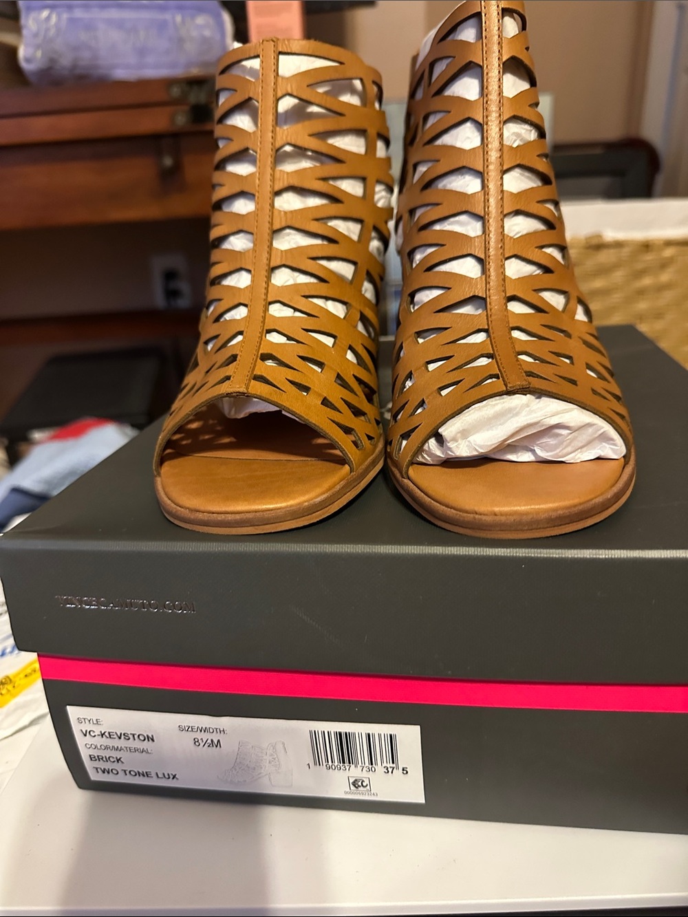 Vince Camuto Brick Laser-Cut Peep Toe Sandals